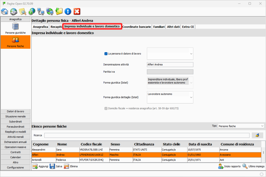 Configurazione di una impresa individuale