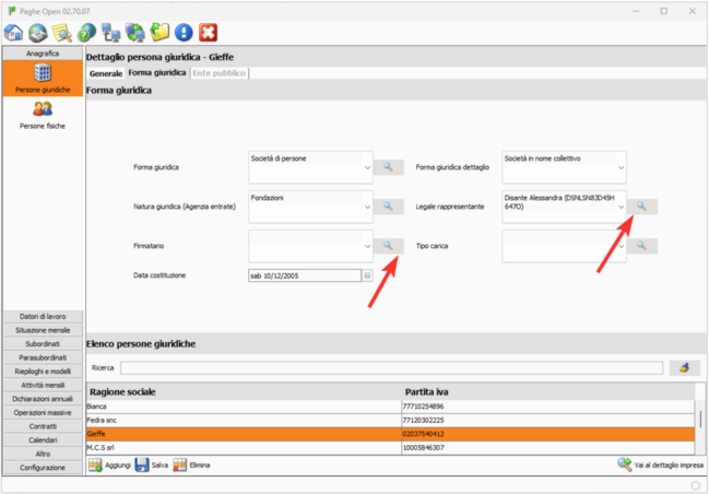 Inserire il legale rappresentante